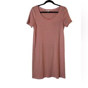 Madewell Swingy Tee Dress in Stripe Pink Tan Size XS